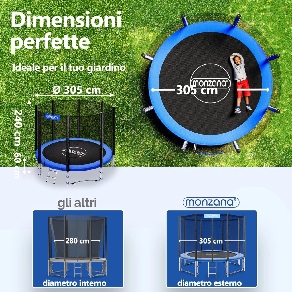 ® Trampolino Ø 183-427cm Set Completo Tappeto Elastico Rete Sicurezza Trampolino Elastico