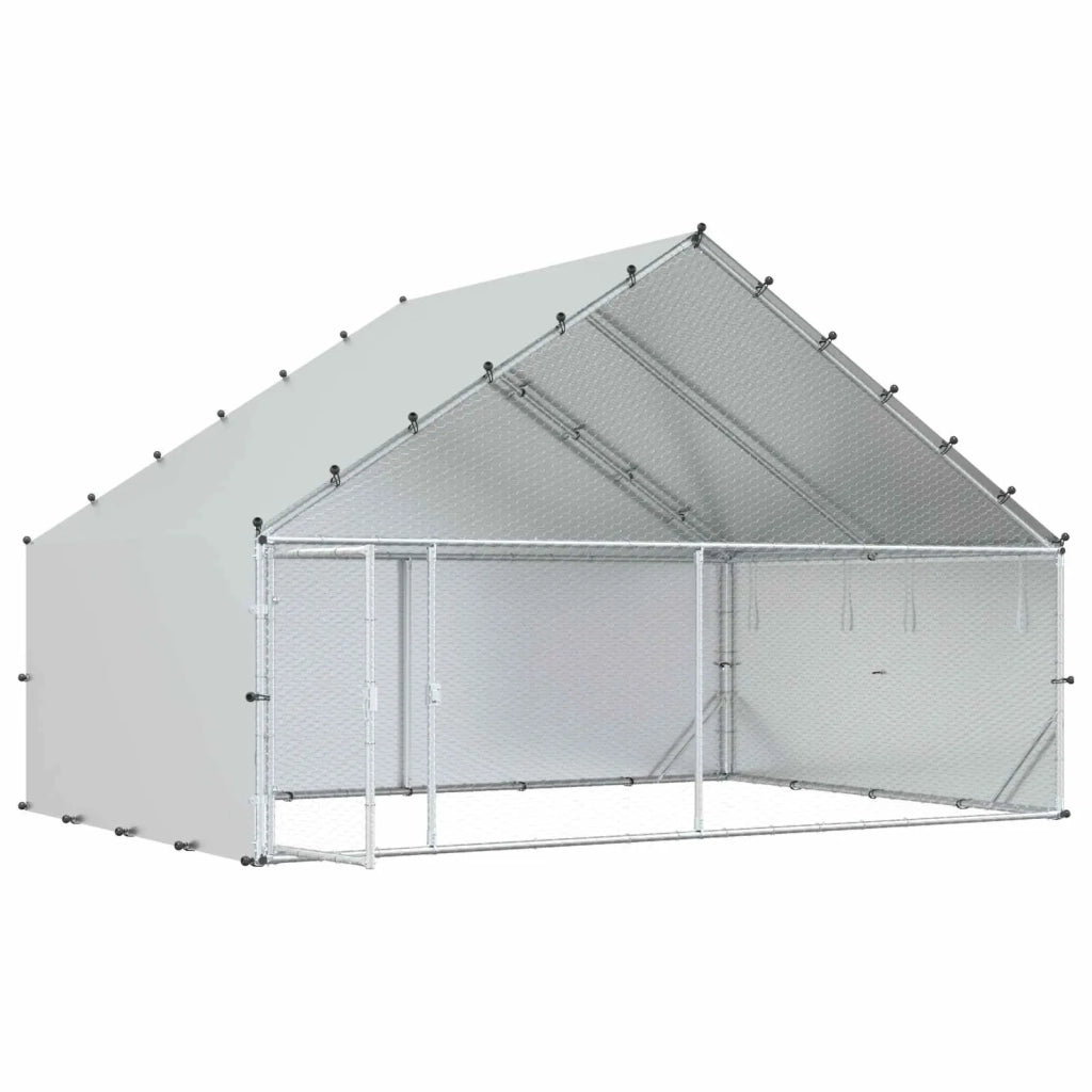 Pollaio con tetto Argento 300 x 200 x 190 cm Acciaio zincato 42042521