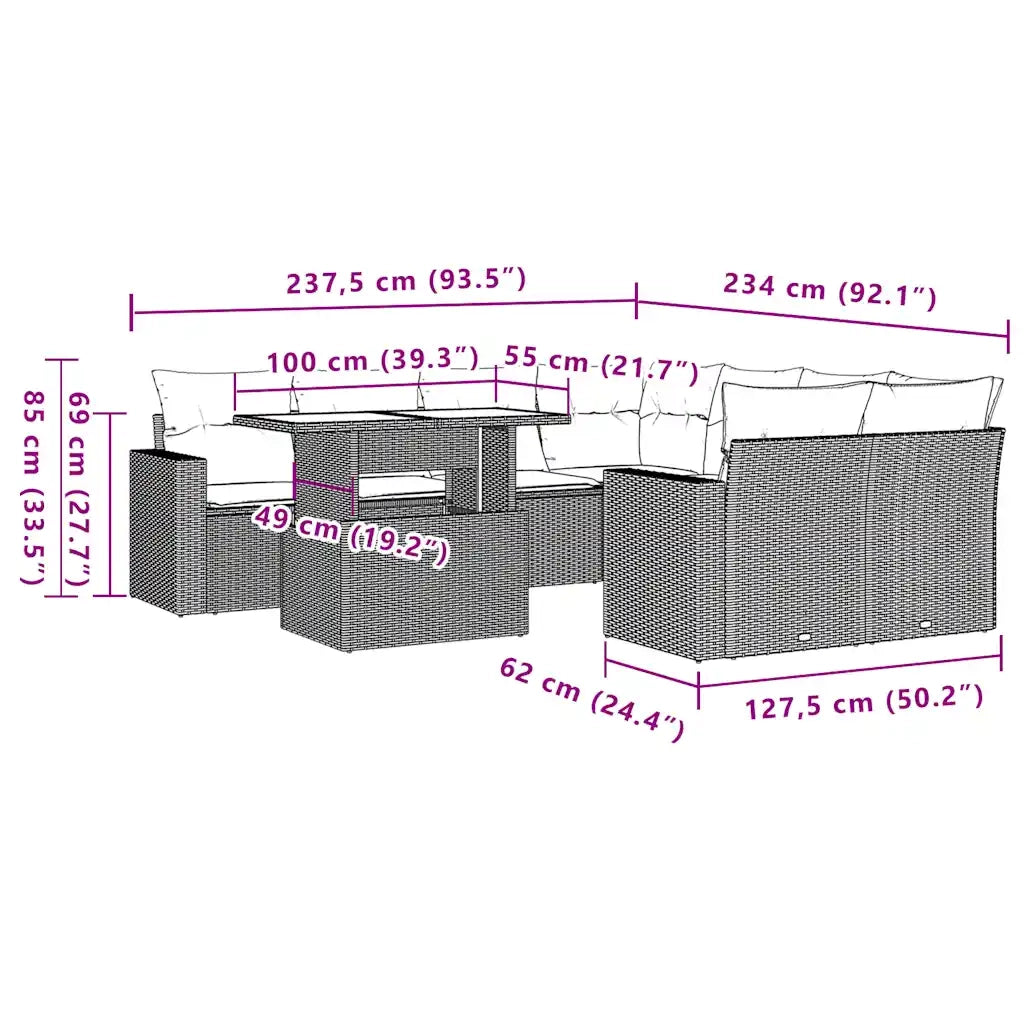 Set Divani da Giardino 9 pz con Cuscini Marrone in Polyrattan 3267174