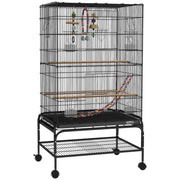 Gabbia per Uccelli 64x45x110 cm con Area Gioco Vassoio Estraibile e Mensola Nero