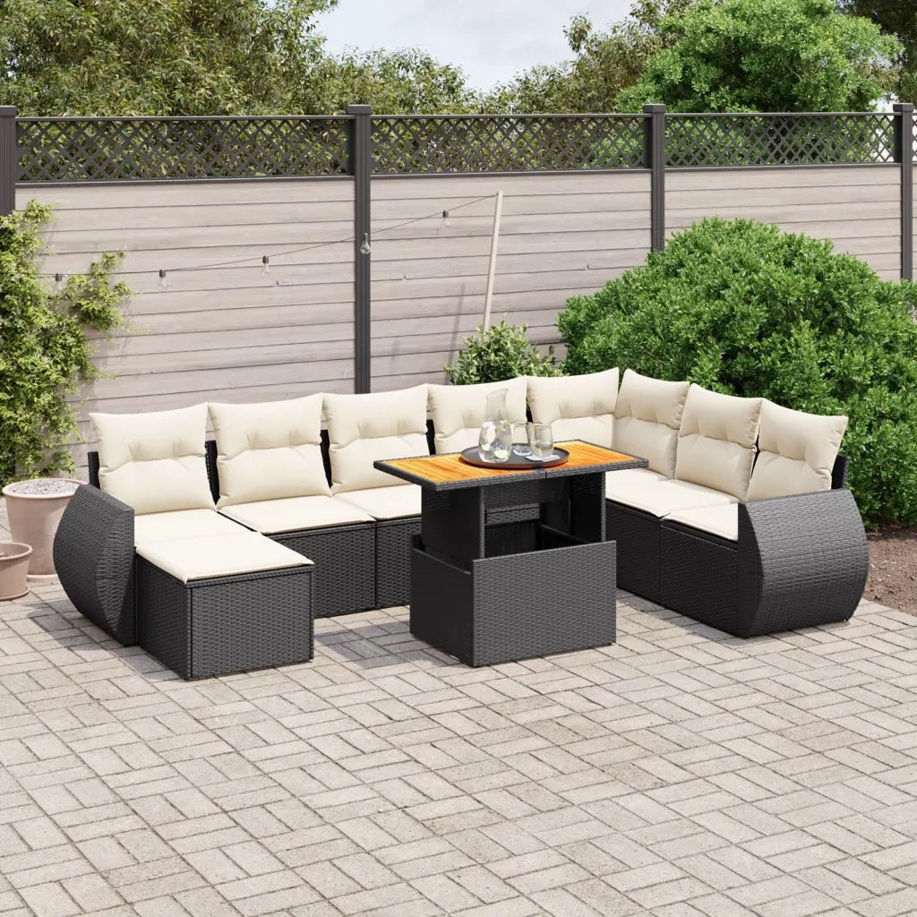 Set Divani da Giardino 9 pz con Cuscini Nero in Polyrattan 3275849