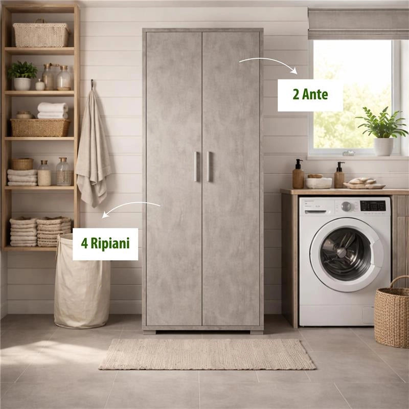 ARMADI DA ARREDO CON 2 ANTE DIMENSIONI 199X71X41 CM COLORE CEMENTO