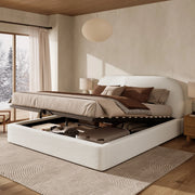 Letto matrimoniale 160 x 200 cm in bouclé beige con contenitore idraulico e rete a doghe