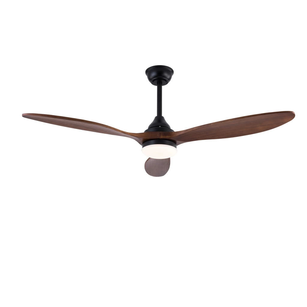 Ventilatore da soffitto da 52 pollici con luce LED dimmerabile; 3 pale in legno; nero e noce scuro