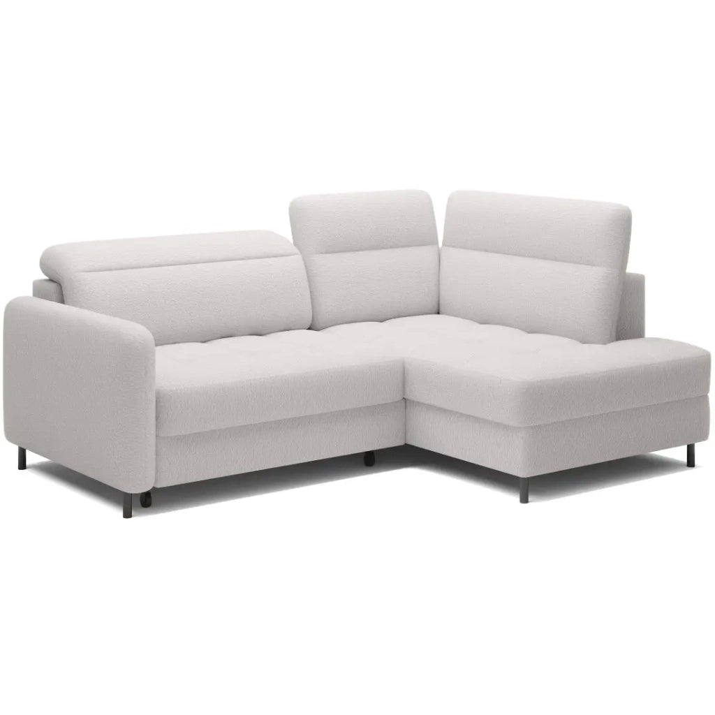 Divano ad angolo destro convertibile BARNEA 208 cm bianco chenille con contenitore