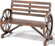 Panca da esterno a 2 posti, resistente alle intemperie, con braccioli a forma di ruota, in legno con schienale, in stile country, per patio, giardino, parco, 105.5 x 56 x 79 cm.