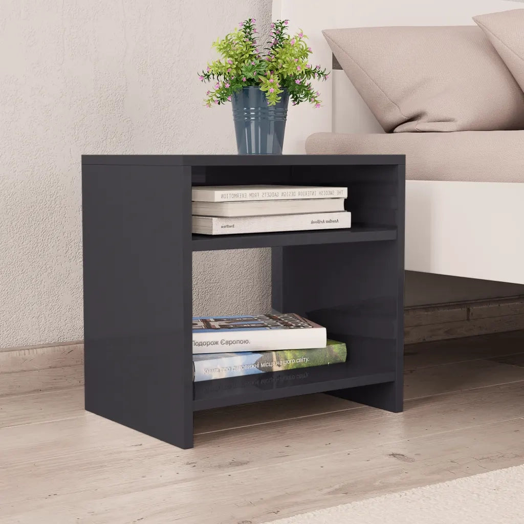 Comodino Grigio Lucido 40x30x40 cm in Legno Multistrato 800025