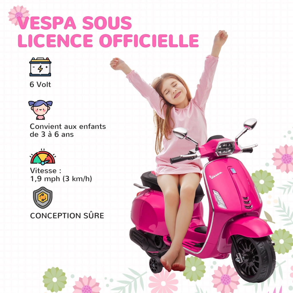 Scooter Elettrico Bambini Vespa 6V ¨C zephmum ¨C Rosa 107x47x73 cm