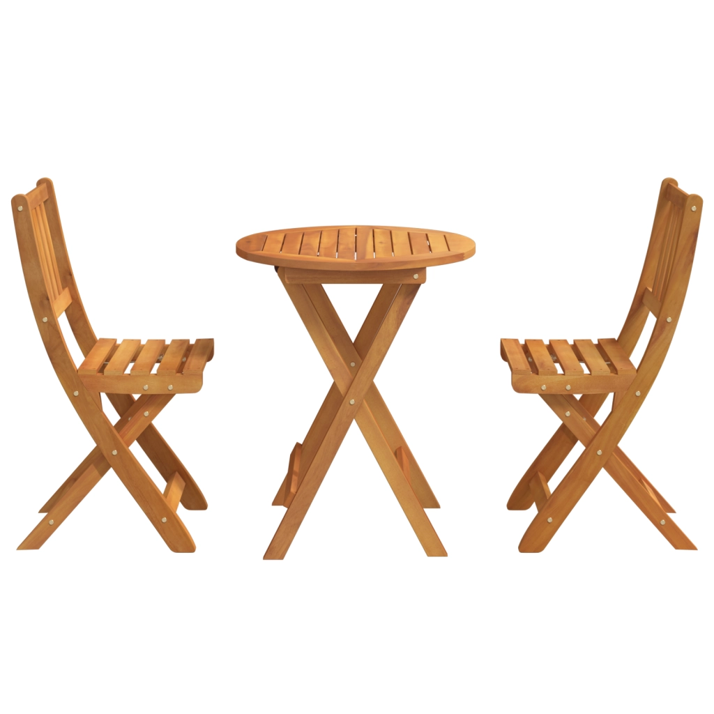 Set Bistro Pieghevole 3 Pezzi in Legno Massello di Acacia