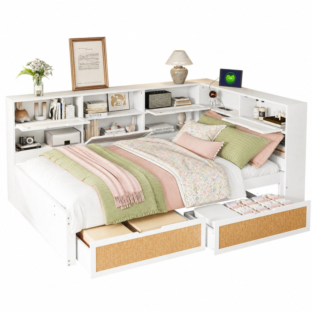 Divano letto multifunzionale con USB e contenitore 140x200 cm; bianco