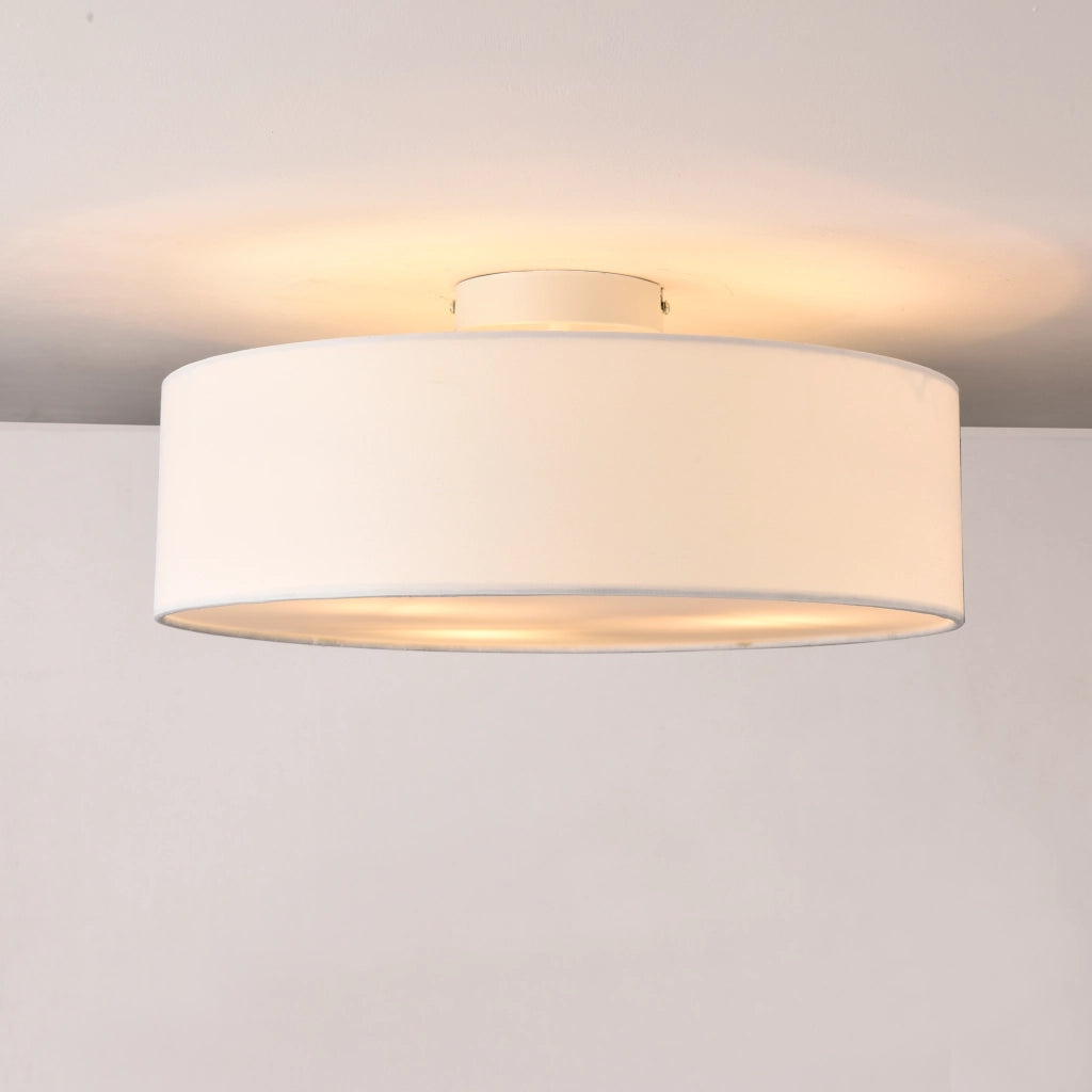 Plafoniera Rotonda Omaha Rivestita in Tessuto Traslucido AxØ 12x45 cm - Bianco lux.pro