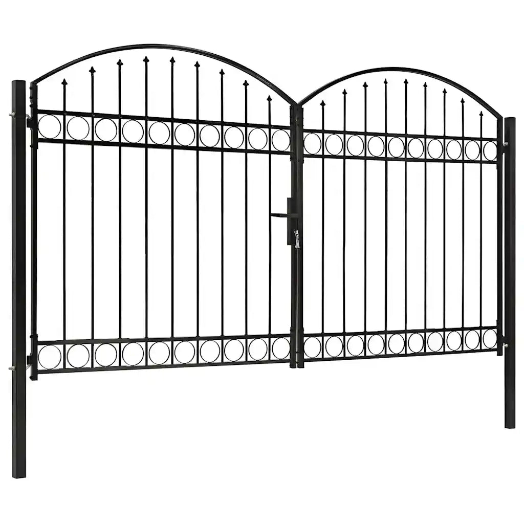 Cancello a Doppia Anta ad Arco in Acciaio 300x200 cm Nero