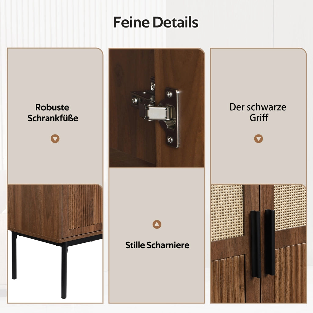 OKWISH Madia con 4 Ante e Cerniere Ammortizzate, per Soggiorno o Ingresso, MDF, Naturale, 140 × 40 × 80 cm