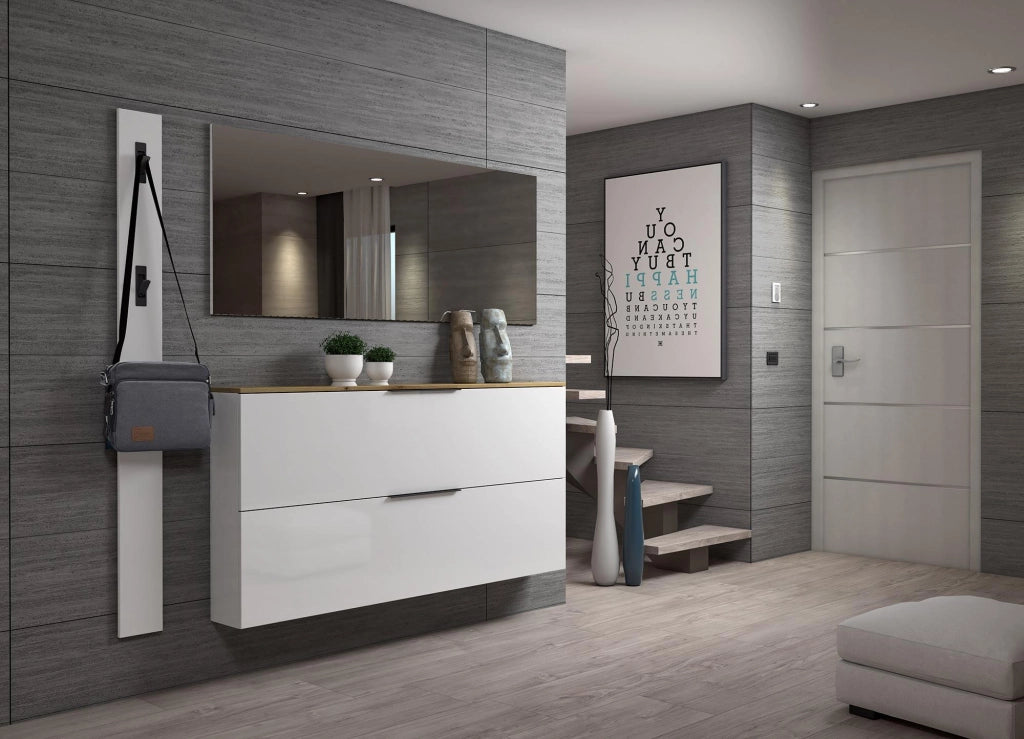 Mobile Portascarpe Achiko, Scarpiera 12 Paia Made in Italy, 160x19x80h cm Bianco Lucido