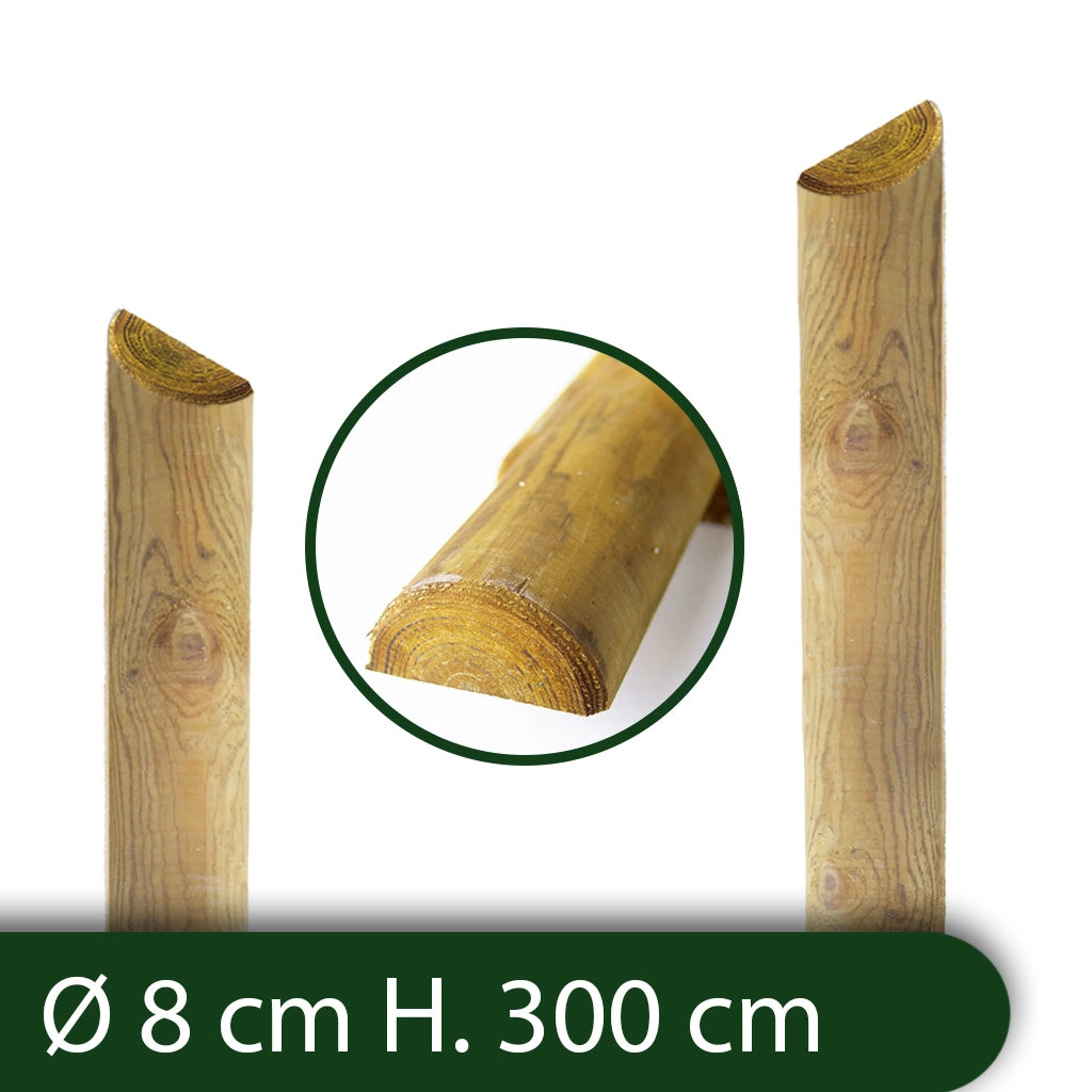 10pz mezzi pali in legno per recinzioni staccionate steccato trattati ã˜ 8 h 300 cod:ferx.reti.60.stock