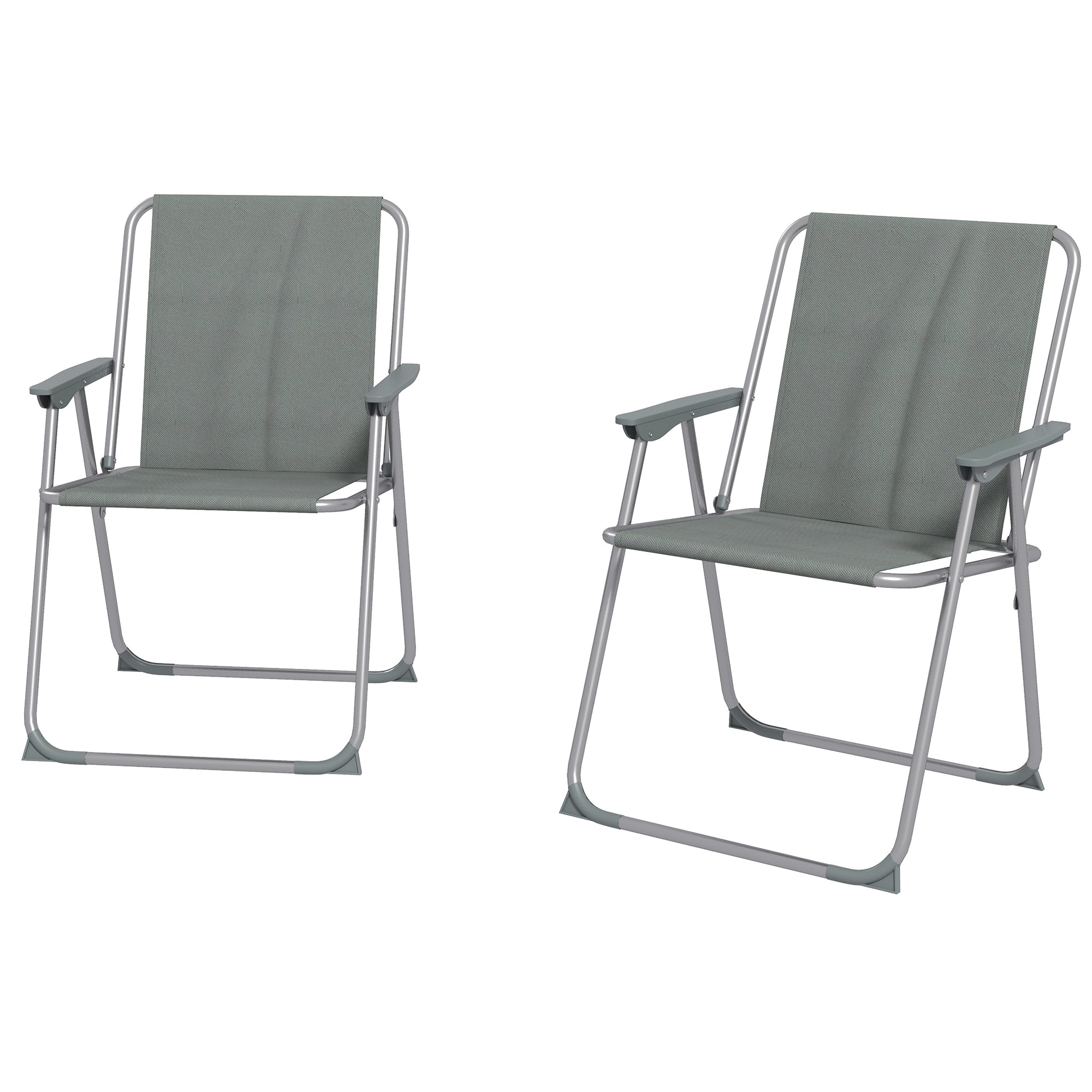 Set 2 Sedie da Giardino Pieghevoli con Braccioli e Seduta 53x54x76 cm in Tessuto Grigio