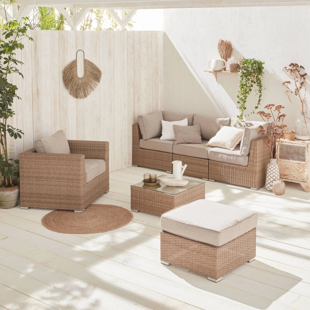 Salotto da giardino premium in resina intrecciata, 5 posti, beige