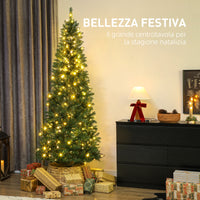 Albero di Natale Slim 210 cm 1273 Rami con 350 Luci LED Bianche e Colorate 9 Modalità di Illuminazione Verde