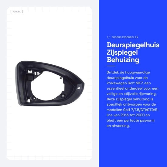 Cassafaccia per specchietto retrovisore - Contenitore specchietto lato - Cornice in plastica - Adatto a Volkswagen Golf MK7 - 5G0857602A - Protezione specchietti retrovisori