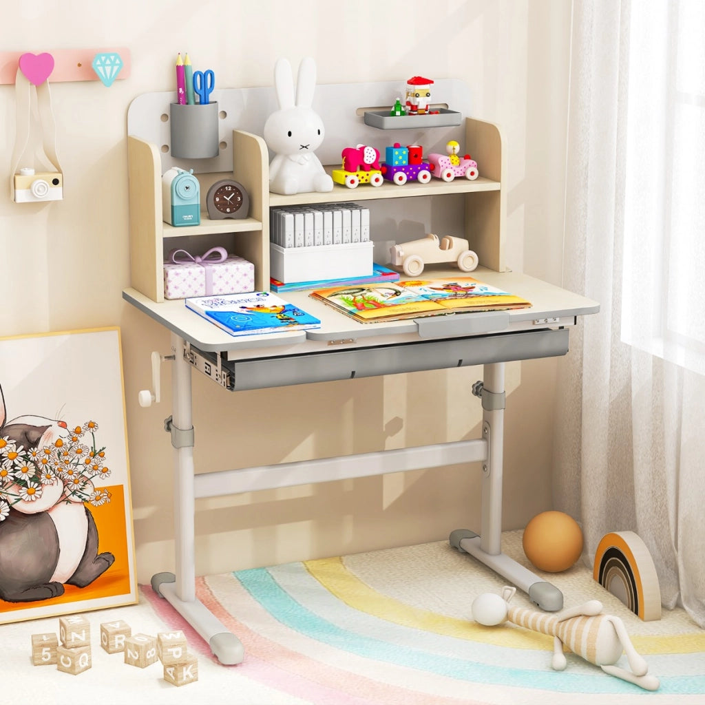 Scrivania per studio dei bambini regolabile in altezza con piano inclinabile-Tavolo per bambini 3-12 anni Grigio