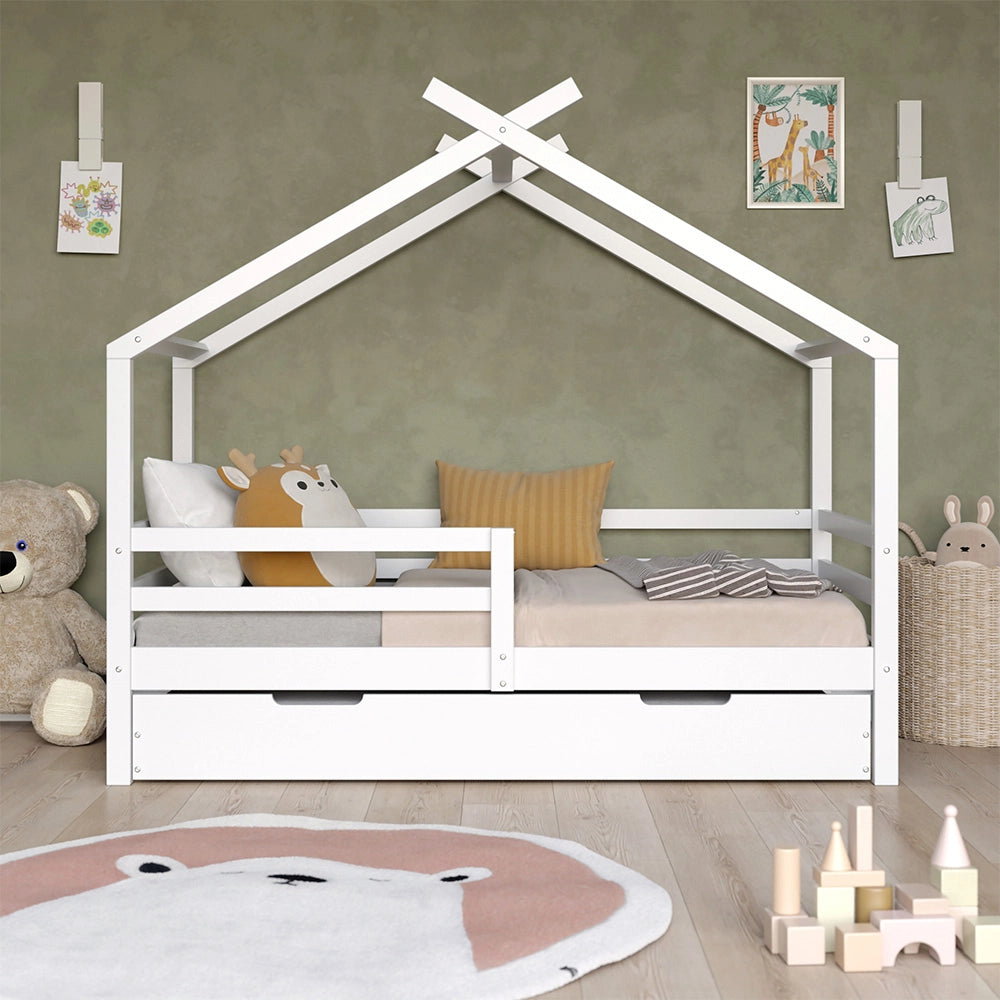 Vitalispa Letto montessori bambini Bianco 160 x 80 cm Con letto ospite estraibile e materassi