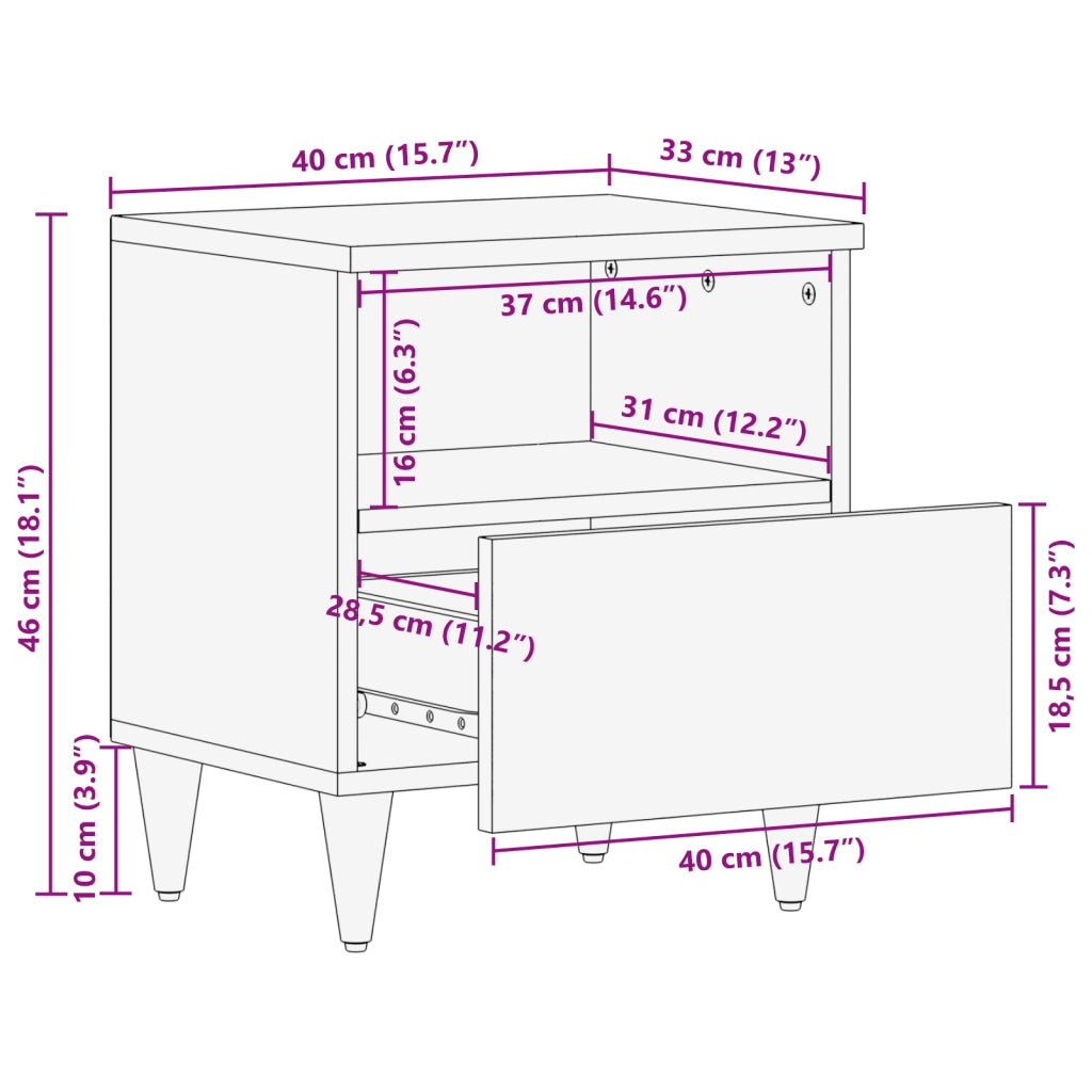Comodino 40x33x46 cm in legno di mango