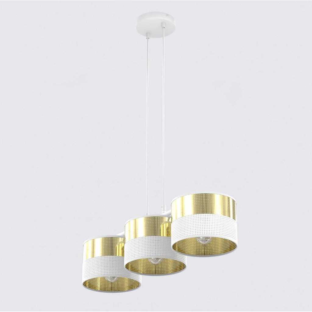 Lampada a sospensione Lux in acciaio bianco e oro