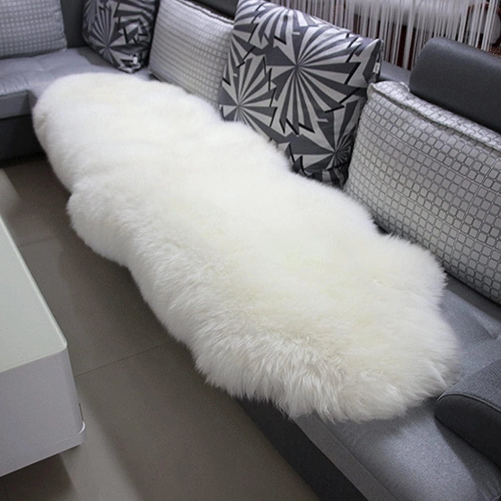 Tappeto ecologico in pelliccia di agnello, vera pelliccia naturale morbida e fluttuante, adatto per soggiorno, camera da letto, stanza dei bambini, bianco, (180-210)x60 cm