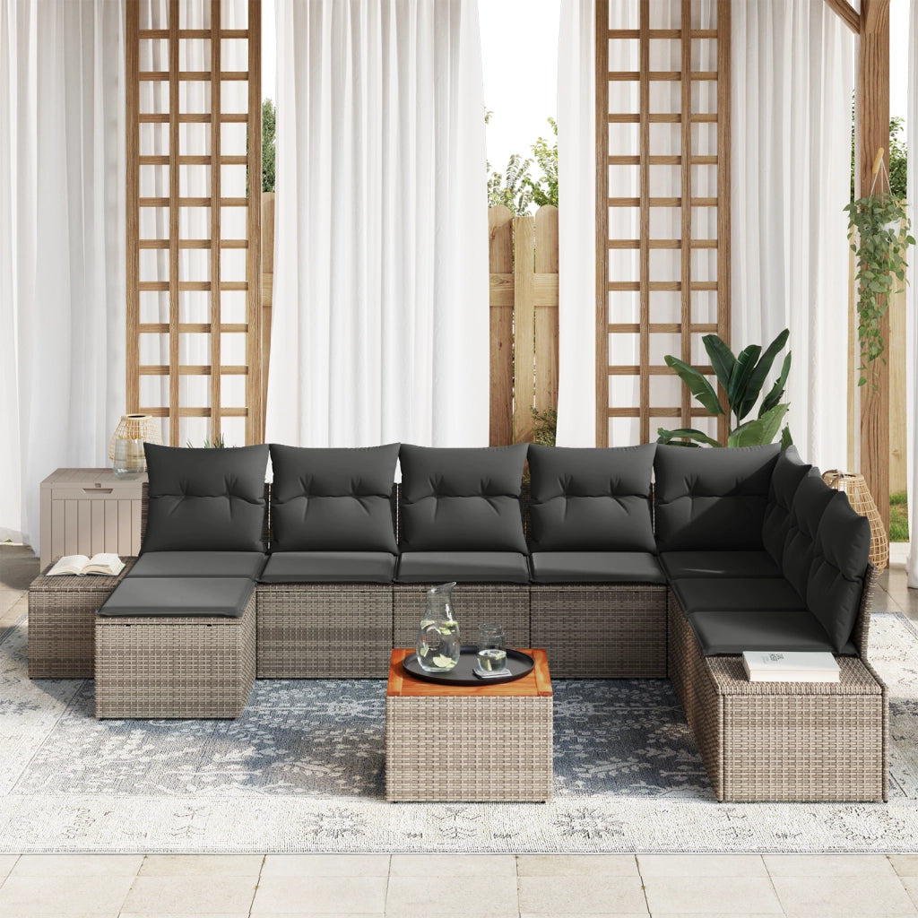 Set Divani Giardino 9 Pezzi con Cuscini Grigio Polyrattan Acacia