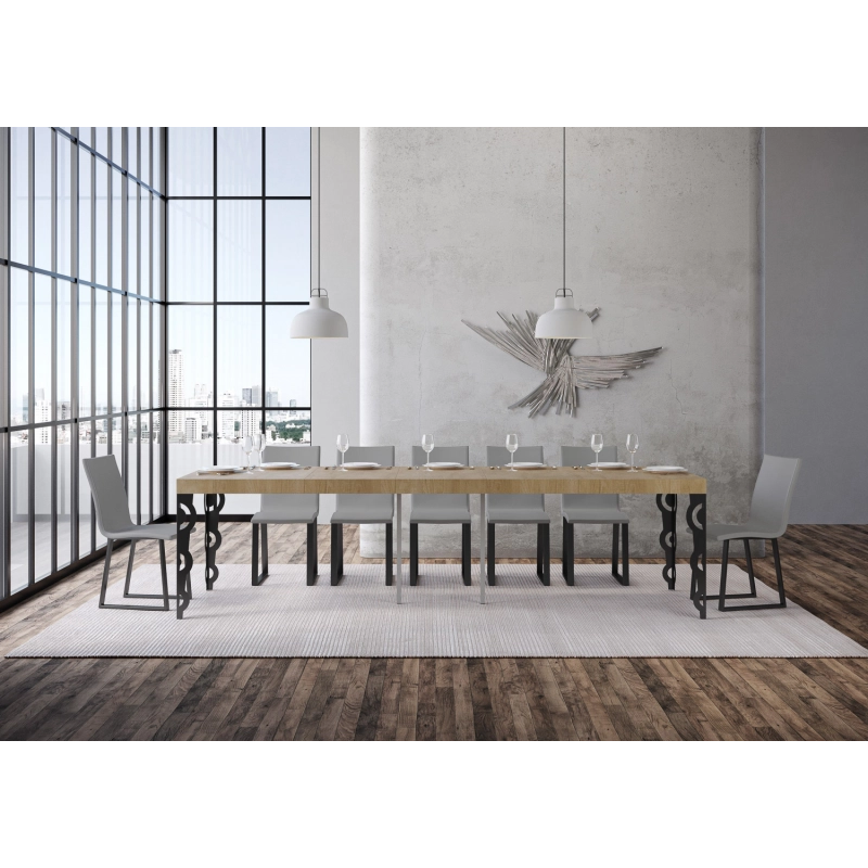 Consolle allungabile 90x40/300 cm Karamay Premium telaio Antracite - Quercia Natura