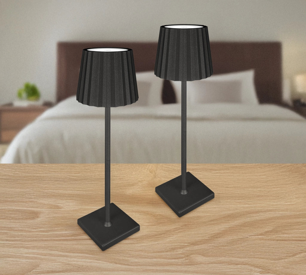 Coppia Di Lampada Da Tavolo LED Set 2 Pezzi Design Moderno Senza Fili Ricaricabile Controllo Touch Selezione Colore Intensità Dimmerabile Altezza Regolabile Con Adattatore Per Bottiglia 3000/4500/600K  2Pz-Atmoshpere-Nero