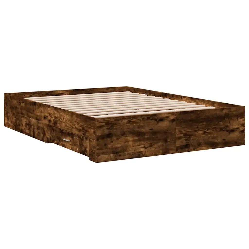 Letto matrimoniale | Letto per adulti | Giroletto con Cassetti Rovere Fumo 135x190 cm Legno Multistrato