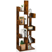 Libreria industriale con 8 ripiani e feltrini antiscivolo-Libreria ad albero da soggiorno ufficio Marrone