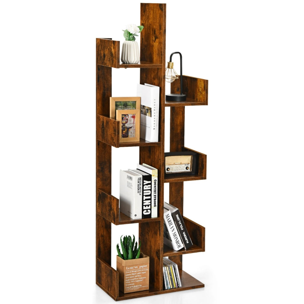 Libreria industriale con 8 ripiani e feltrini antiscivolo-Libreria ad albero da soggiorno ufficio Marrone