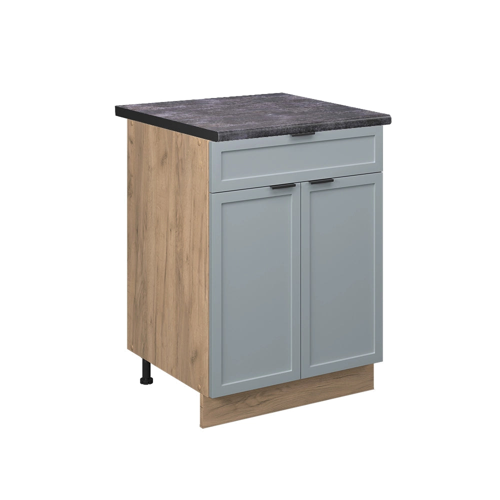 Mobiletto base per cucina Fame-Line Blu-grigio chiaro/Rovere dorato 60 cm con cassetto, PL Antracite Vicco