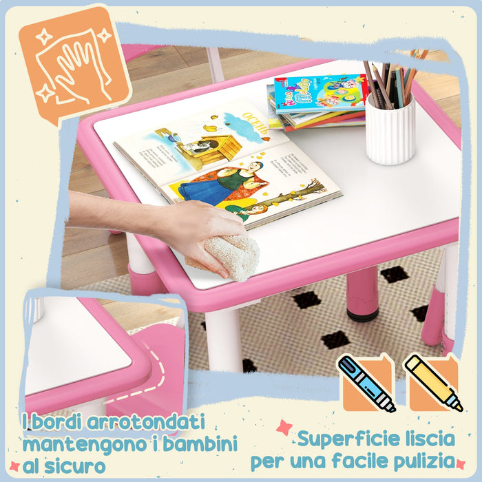Set Tavolo con 4 Sedie per Bambini Altezza Regolabile Rosa