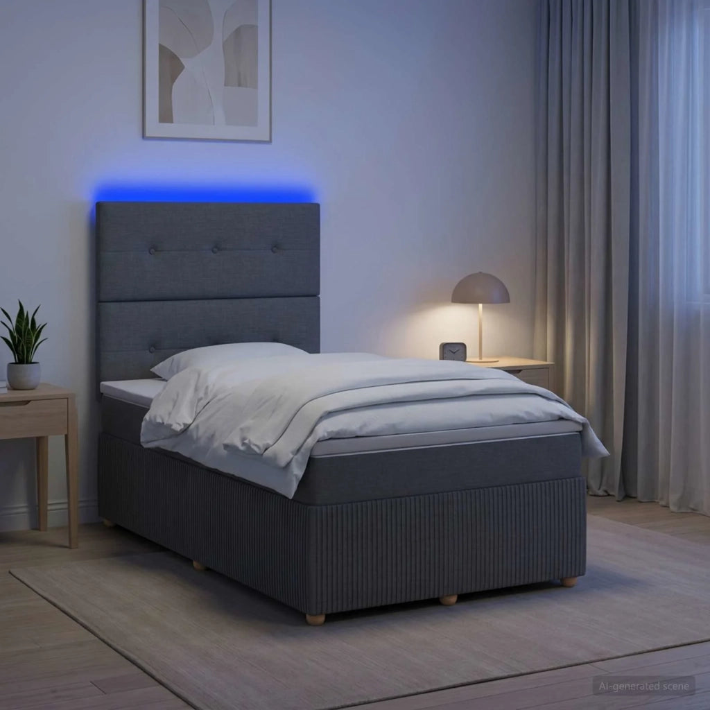 Letto Box Spring LED con Materasso Grigio Scuro 120 x 200 cm 3455833
