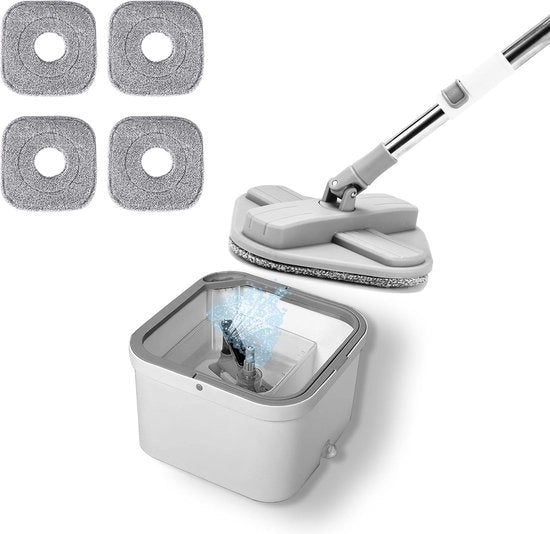 Set di asciugamano con secchio, nuovo set di asciugatura dell'acqua, set di cambiamento del pavimento con 4 asciugamani microfibra, asciugamano con funzione di strizzatura