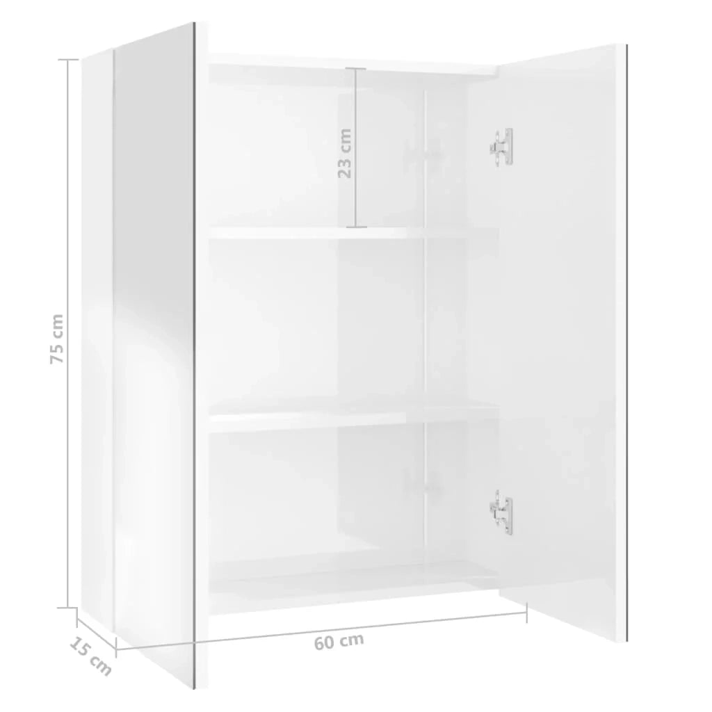 Mobiletto specchio da bagno 60 x 15 x 75cm bianco lucido MDF 02_0006708