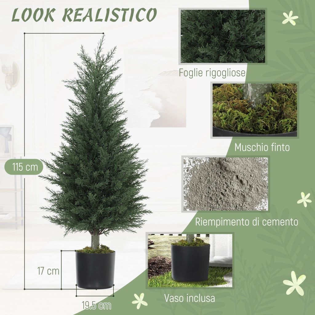 Set 2 Piante Artificiali Albero di Cipresso Ø40x90 cm in PE Anti-UV Verde