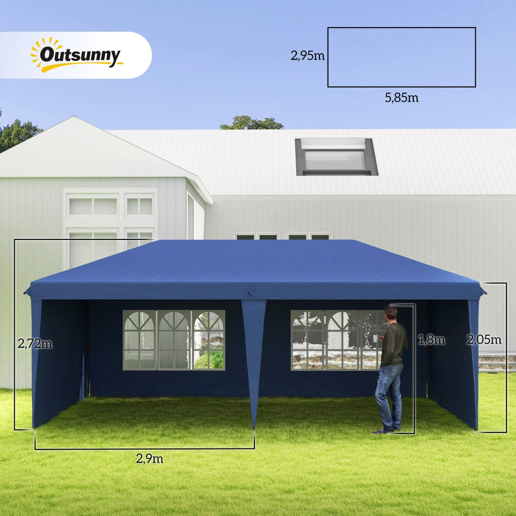 Tenda da giardino pieghevole 6x3 m ¨C Minimal ¨C blu con 4 pareti laterali e 2 finestre