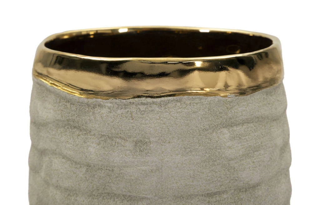 Vaso Lima Open Ø14x31,5 cm in Ceramica Grigio e Oro