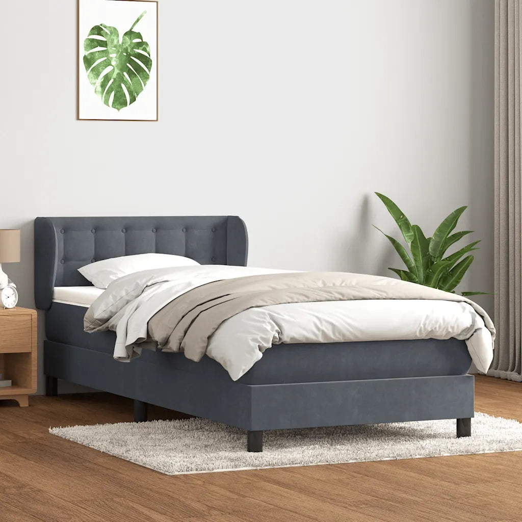 Giroletto a Molle con Materasso Grigio Scuro 90x220 cm Velluto