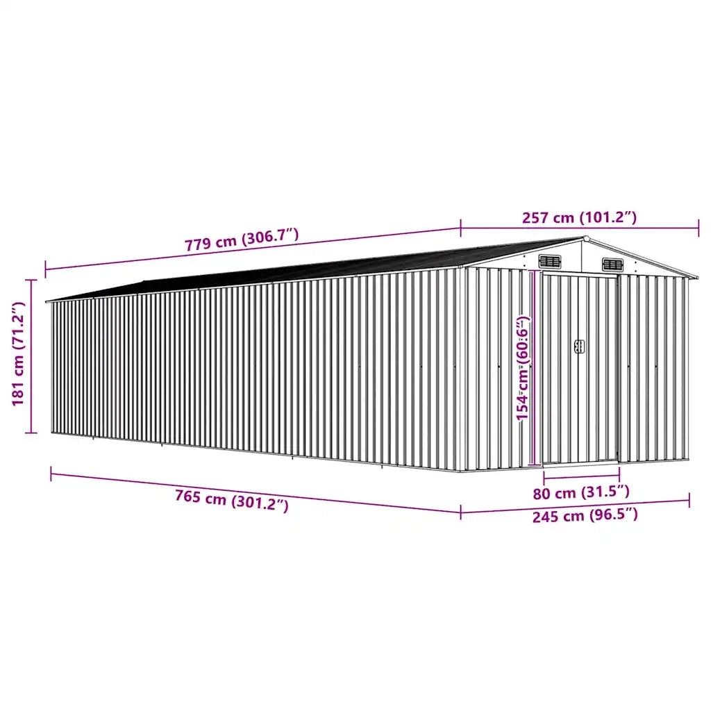 Capanno da Giardino Antracite 257x779x181cm in Acciaio Zincato cod mxl 65826
