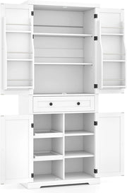 Armadio Alto 184 cm con 4 Ante, Cassetto e Ripiani Regolabili, Mobile Buffet con Scaffale Multiuso, Ideale per Cucina e Soggiorno, 77 x 40 x 184 cm