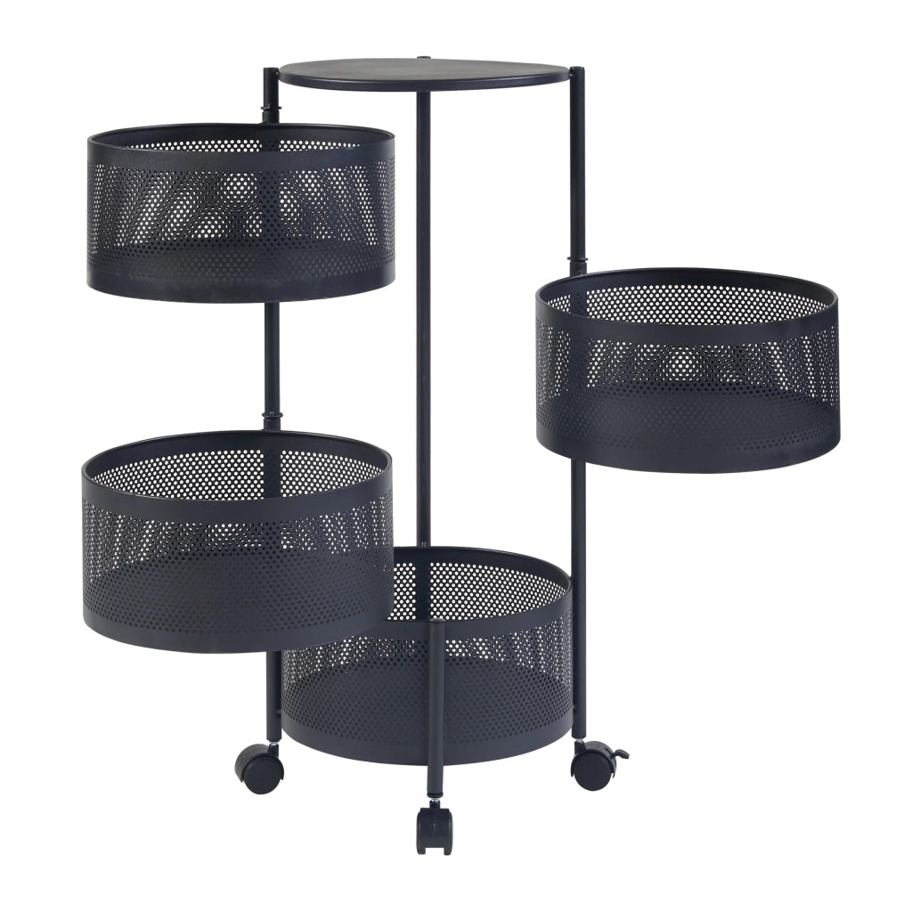 Carrello di servizio carrello da cucina/soggiorno mobile contenitore a 4 ripiani 75 x 33 cm acciaio nero 03_0009248