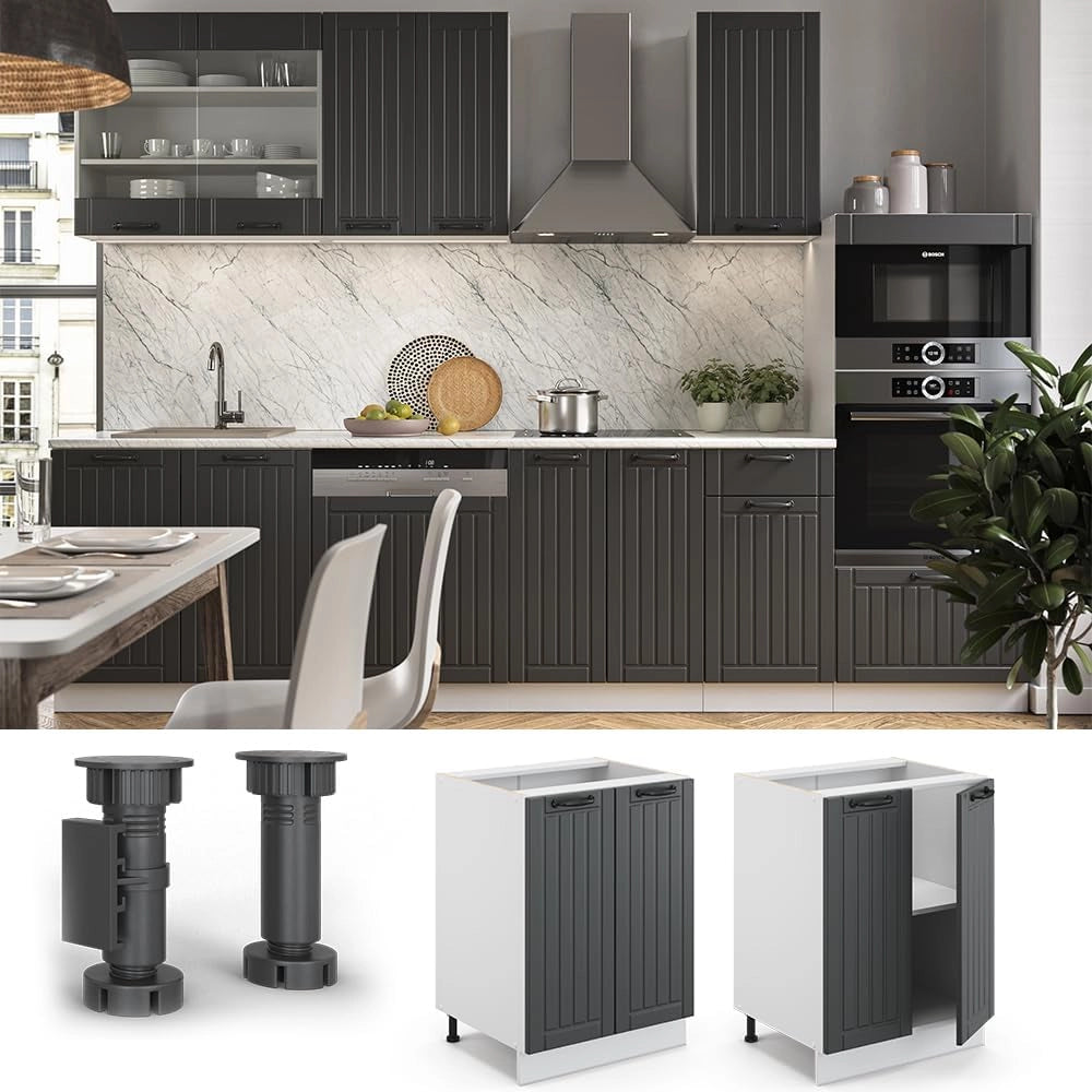 Mobiletto base cucina Fame-Line, Antracite casa di campagna, 60 cm senza piano di lavoro, per la combinazione con altri moduli della serie Fame-Line