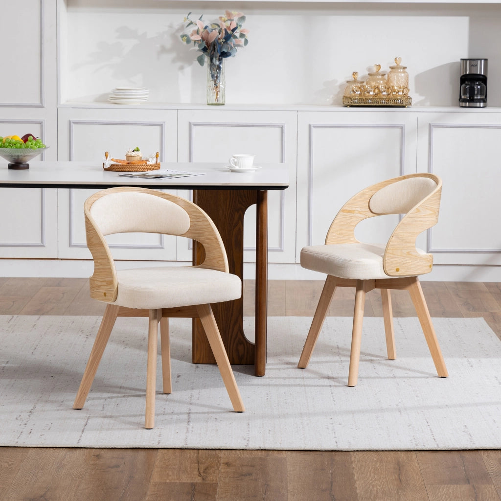 Sedia da Pranzo Girevole in Legno con Cuscino ¨C MINIMAL ¨C Schienale Curvo, Tessuto Cotone Lino