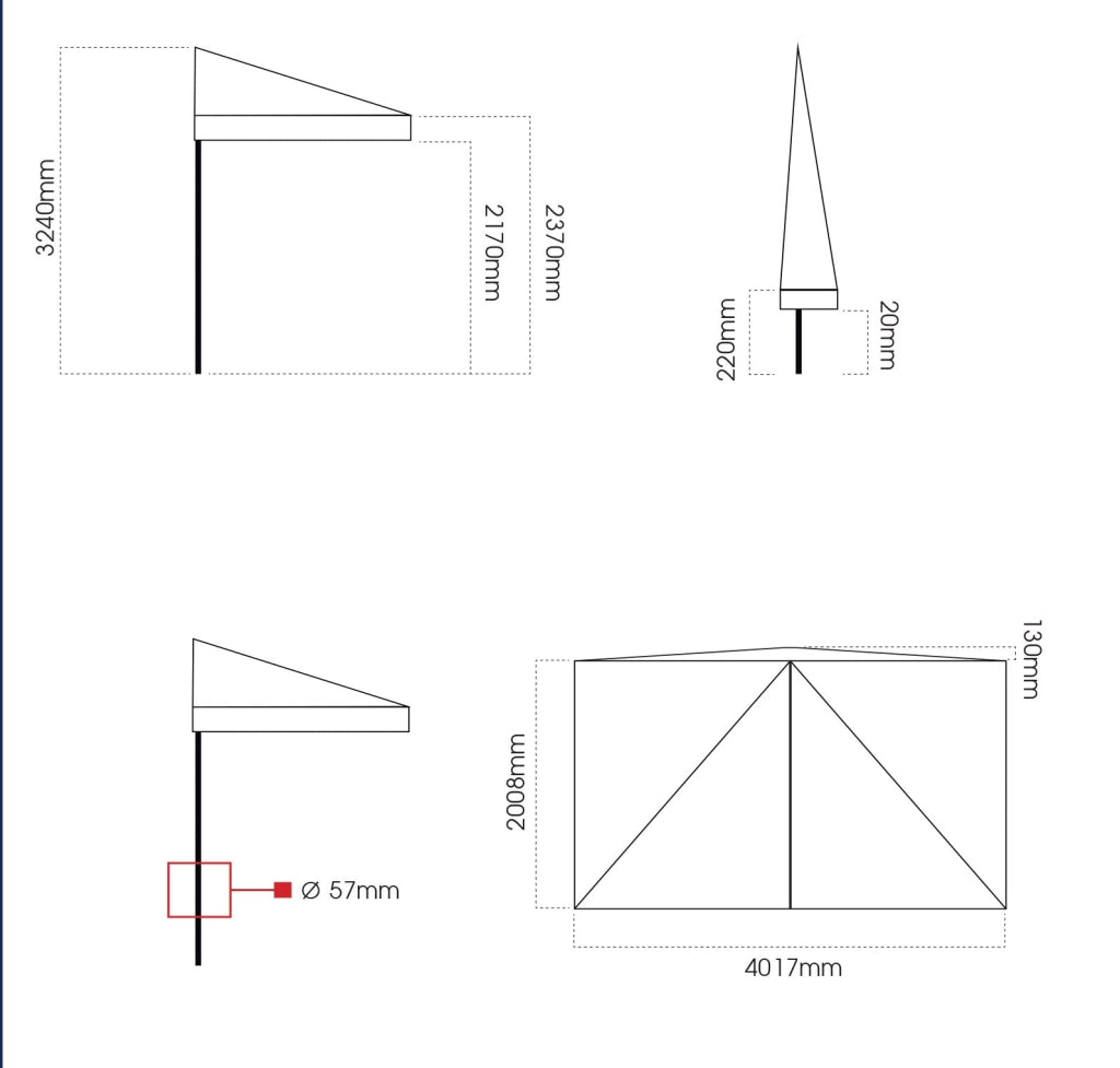 Mezzo Ombrellone da Giardino 2x4m Palo in Legno Ecrù