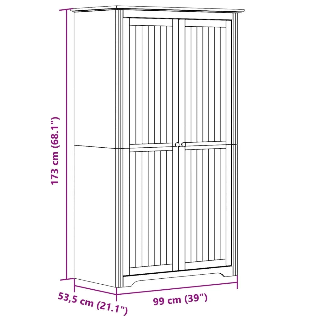 Armadio BODO 99x53,5x173 cm in Legno Massello di Pino Bianco 355059